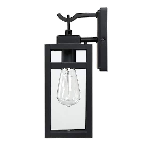 Pia Ricco 1-Light Matte Black Outdoor Hardwired Porch Light Wall Sconcec Lantern with No Bulb Included