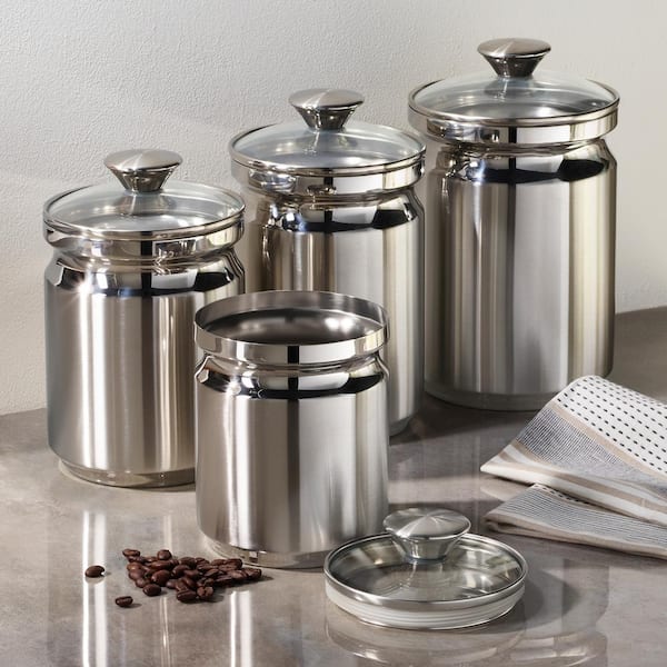 Tramontina Cucina stainless steel container set with red plastic lid