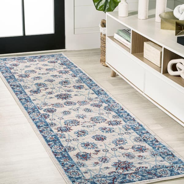 JONATHAN Y Modern Persian Vintage Moroccan Traditional Cream/Navy 2 ft. x 10 ft. Runner Rug
