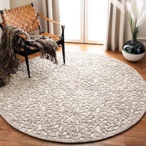 Trace Brown/Ivory 8 ft. x 8 ft. Distressed Floral Round Area Rug