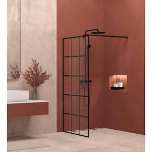 34 in. W x 74 in. H Framed Fixed Silk-Printing Shower Door in Matte Black with 1/4 in. (6mm) Clear Glass and Support Bar