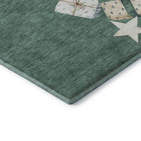 Mayfield Premium Machine Washable Abstract AMF1825 Seafoam 5 ft. x 7 ft. 6 in. Area Rug