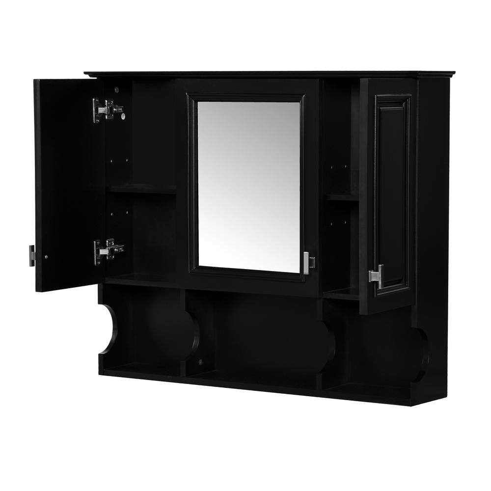 35 in. W x 28 in. H Rectangular MDF Modern Bathroom Medicine Cabinet with Mirror in Black price history on PriceWatchPro