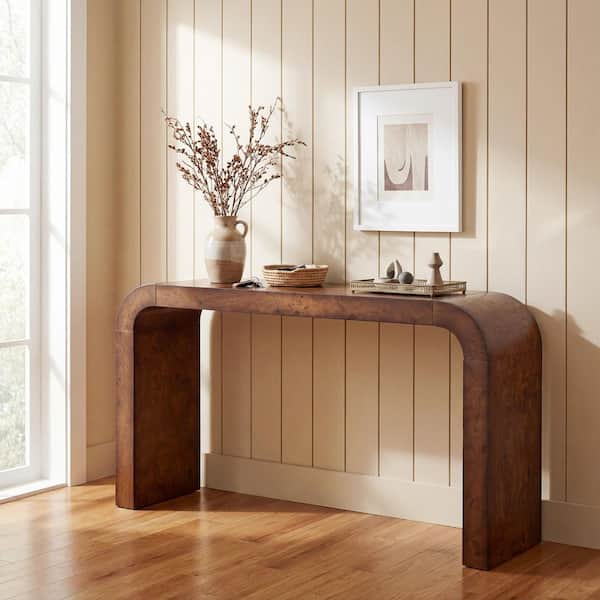 Fairy Minimalist 64.17 in. Brown Rectangle Wood Entryway Console Table, Walnut