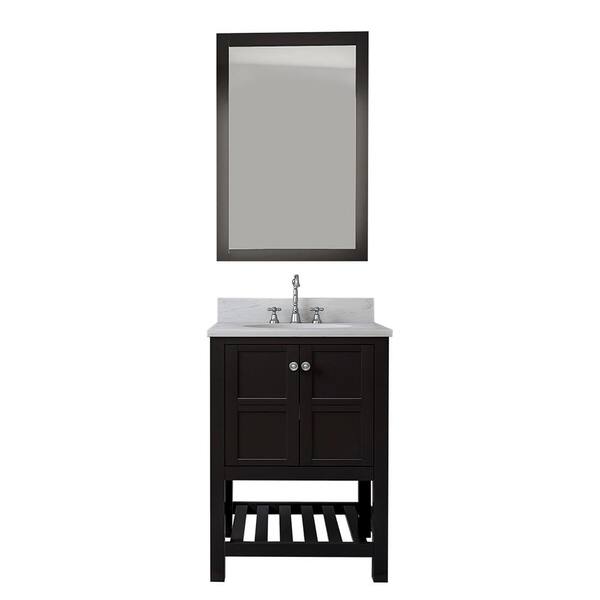 Design Element Palmdale 25 in. W x 22 in. D Bath Vanity in Espresso with Marble Vanity Top in White with White Basin and Mirror