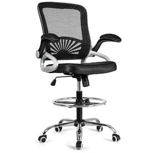 Black Adjustable Height Office Chair with Flip-Up Mesh with Lumbar Support