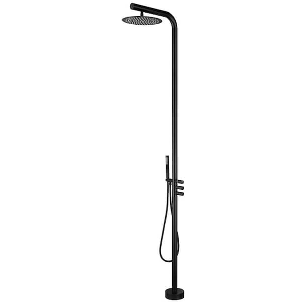 FLG Triple Handle 1-Spray Freestanding Outdoor Shower Faucet 1.8 GPM Shower System with Ceramic Disc Valves in. Matte Black