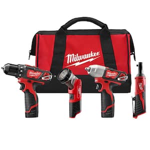 M12 12V Lithium-Ion Cordless Combo Tool Kit (4-Tool) with (2) 1.5 Ah Batteries, (1) Charger, (1) Tool Bag
