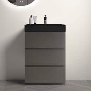 NOBLE 24 in. W x 18 in. D x 25 in. H Single Sink Freestanding Bath Vanity in Gray with Black Solid Surface Top