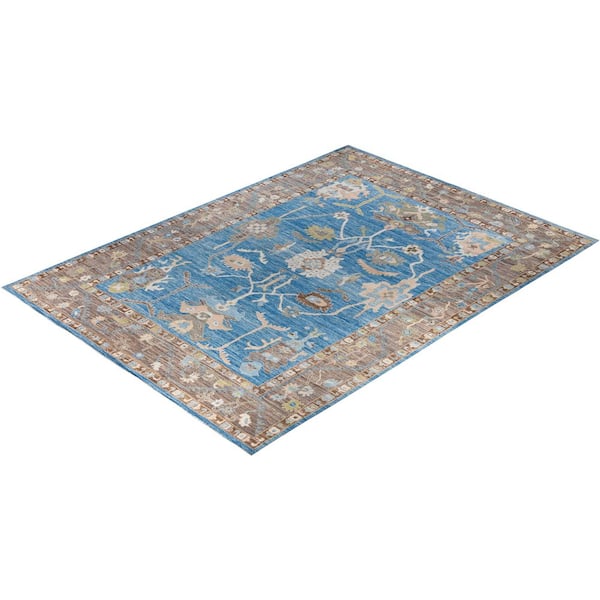Oushak Light Blue 10 ft. x 14 ft. Floral Wool Indoor Area Rug