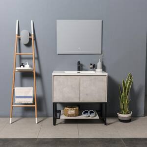 Free-Standing 36 in. W x 18 in. D x 20 in. H. Bath Vanity in Cement Grey with White Solid Surface Top with White Basin