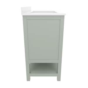 Vega 42 in. Sage Bathroom Vanity with Sink, Cabinet, Open Shelf, 3 Drawers, White Carrera Marble Finish Countertop