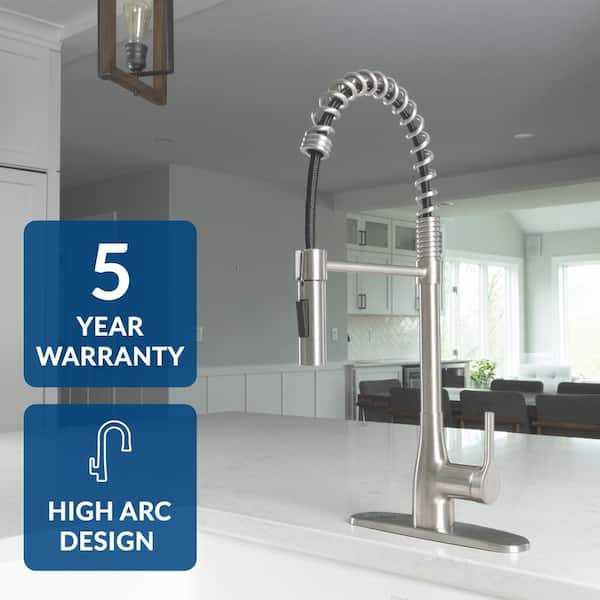 Classic Series Single-Handle Pull-Down Spring Neck Sprayer Kitchen Faucet in Brushed Nickel