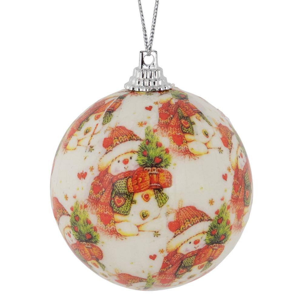 14-Piece Snowman Decoupage Christmas Ball Ornament Set