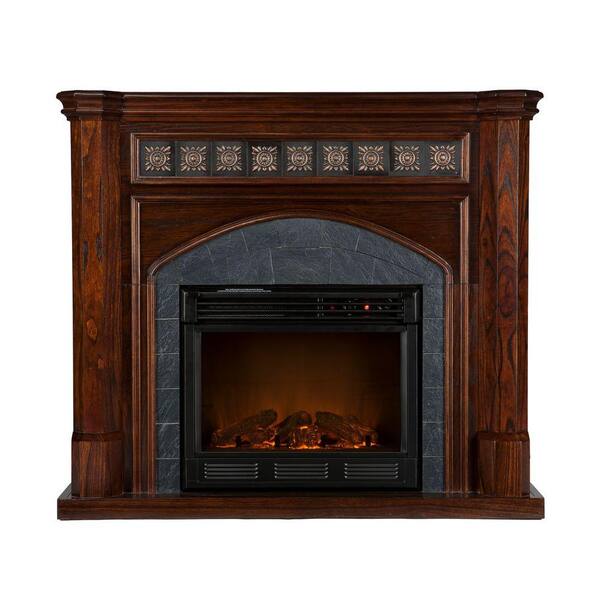 Southern Enterprises Lake Austin 45 in. Electric Fireplace in Espresso with Faux Slate-DISCONTINUED