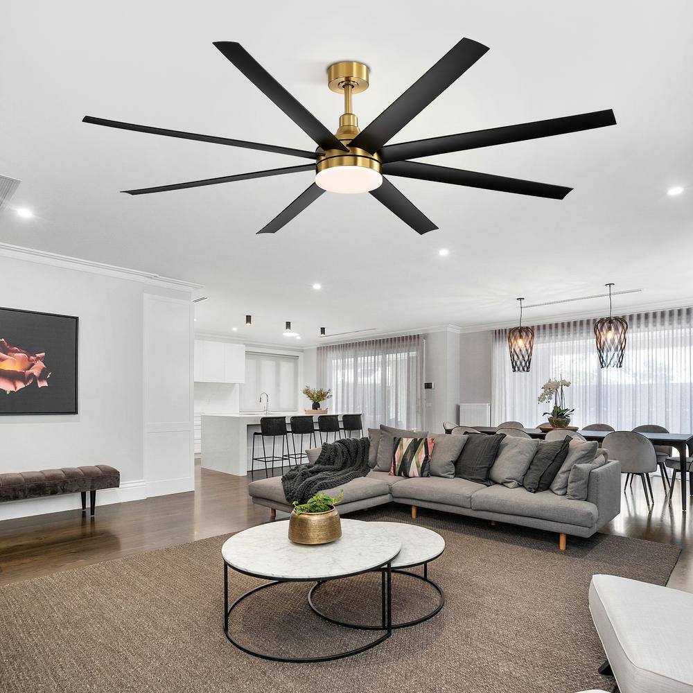72" Gold and Black Modern Ceiling Fan with LED Light and Remote