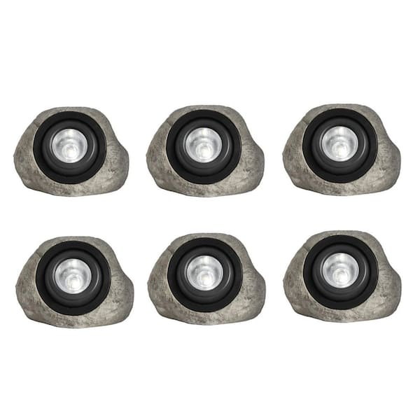 Hampton Bay 30 Lumens Gray Integrated LED Outdoor Solar Rock Spotlight with Adjustable Lamp Head (6-Pack)