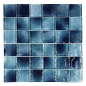 Watermarks Caribbean Blue Square 2 in. x 2 in. Glossy Textured Glass Wall & Pool Tile (11.76 sq. ft./Case)