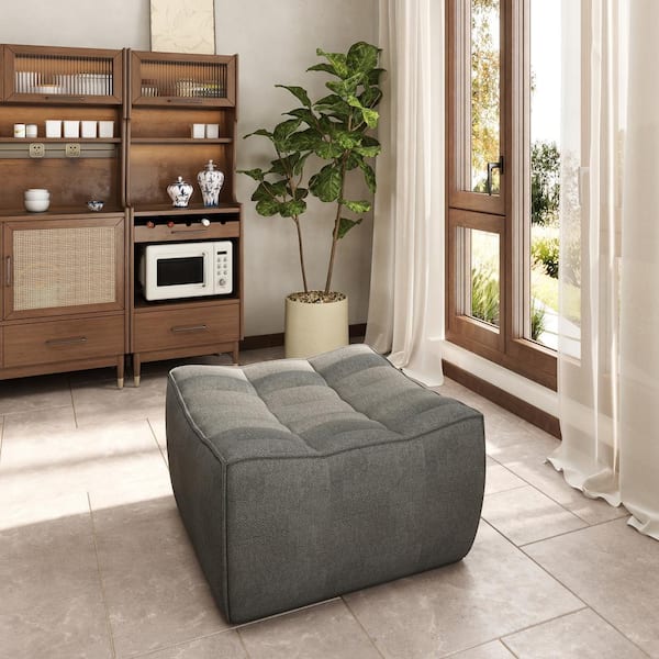 27.5 in. Armless Linen Modular Square Sofa Fireside Lazy Floor Sectional Sofa Ottoman for Living Room,Apartment in Black