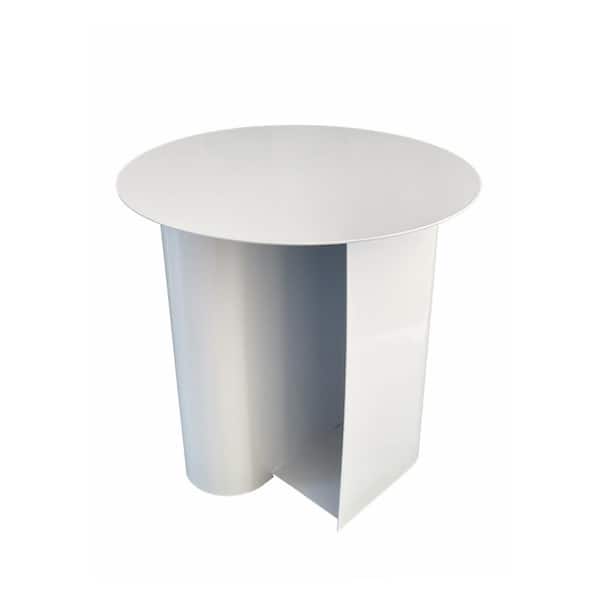 Benjara 18 in. White Round Metal End Table with Magazine Rack