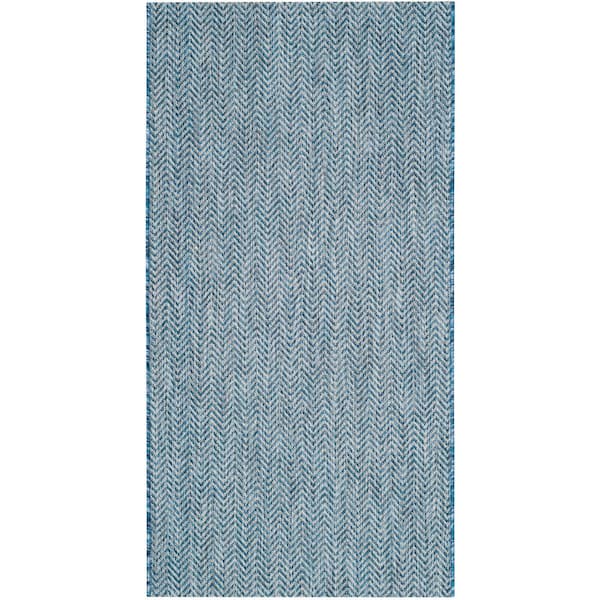 SAFAVIEH Courtyard Navy/Gray Doormat 3 ft. x 5 ft. Geometric Indoor/Outdoor Patio Area Rug