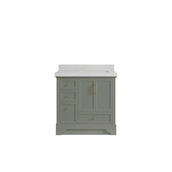 Willow Collections Alys 36 in. W x 22 in. D x 36 in. H Right Offset Sink Bath Vanity in Evergreen with 2 in. Carrara Qt. Top