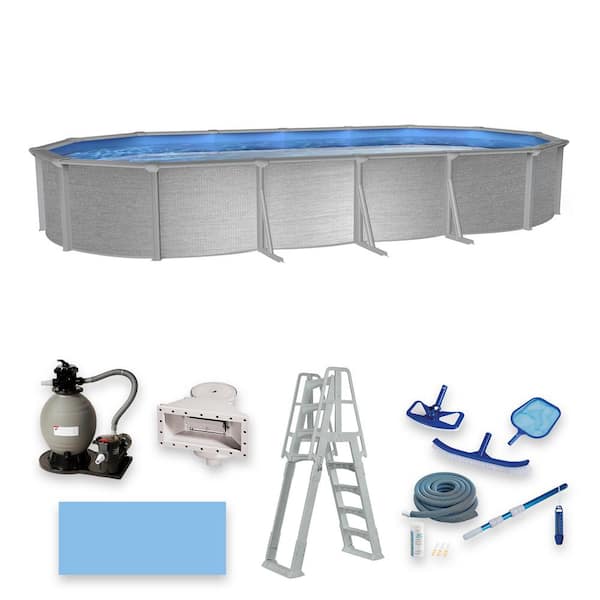 Blue Wave Montauk Pool Package - 12 ft. x 24 ft. Oval 52 in. Deep 7 in. Top Rail Hybrid