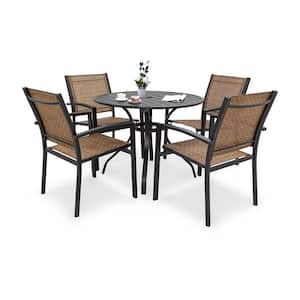 5-Pieces Outdoor Dining Set Patio Furniture 38 in. Round Patio Table with 1 ft. 5 in. Umbrella Hole Brown