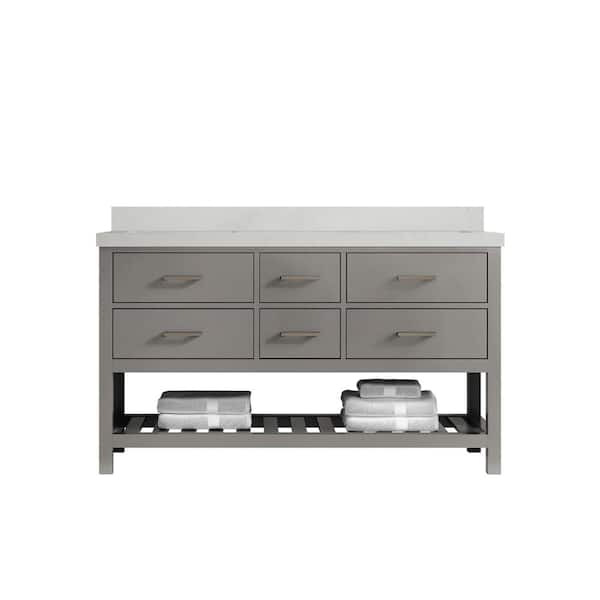 Willow Collections Parker 60 in. W x 22 in. D x 36 in. H Double Sink Bath Vanity in Elephant Gray with 2 in. Carrara Quartz Top