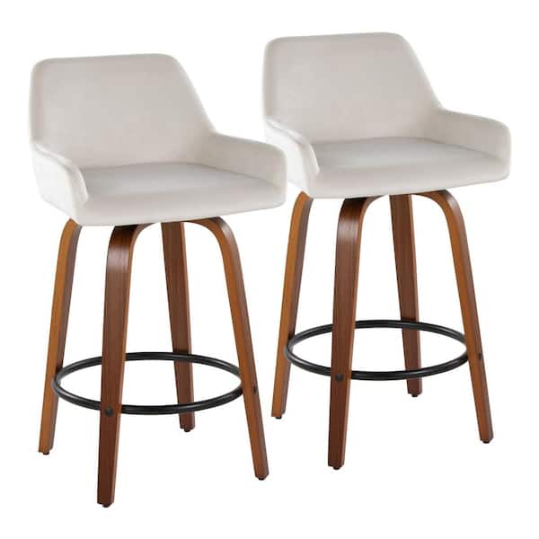 Lumisource Daniella 25.5 in. White Velvet, Walnut Wood and Black Metal Fixed-Height Counter Stool (Set of 2)