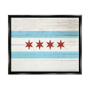 Chicago Flag Distressed Wood Look by Daphne Polselli Floater Frame Typography Wall Art Print 31 in. x 25 in.