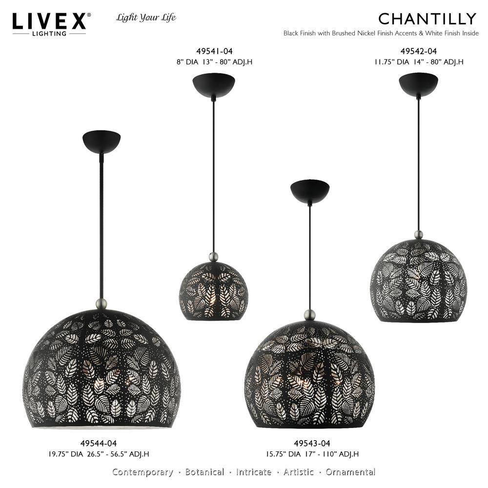 Chantily Bohemian Black and Nickel Globe Pendant with Crystal Accents