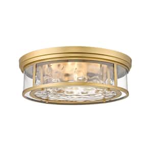 Clarion 20.75 in. 4-Light Rubbed Brass Flush Mount with Inner Clear Water and Outer Clear Glass Shade