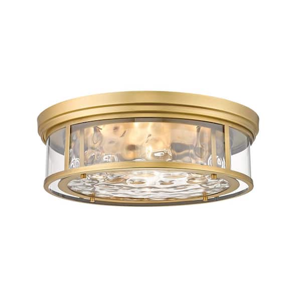 Unbranded Clarion 20.75 in. 4-Light Rubbed Brass Flush Mount with Inner Clear Water and Outer Clear Glass Shade