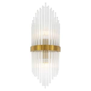 9.05 in. 2-Light Gold Modern Wall Sconce Wall Light with Clear Glass Shade for Bedroom Living Room, No Bulbs Included