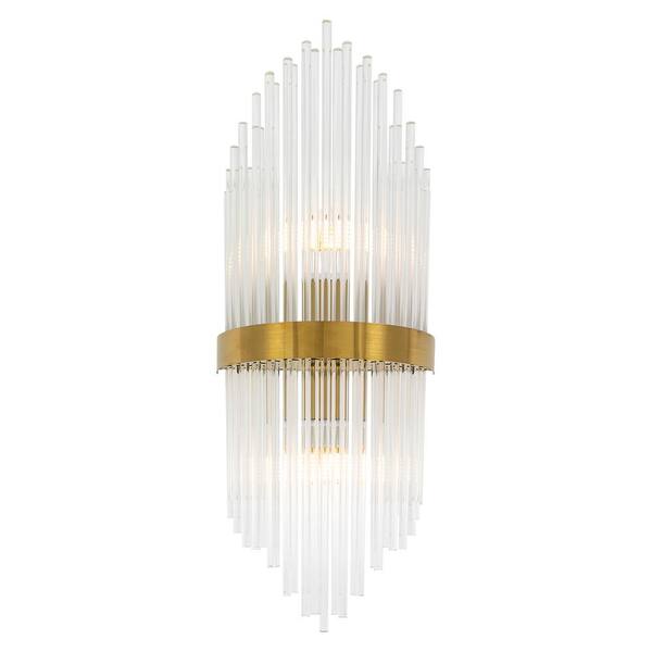 OUKANING 9.05 in. 2-Light Gold Modern Wall Sconce Wall Light with Clear ...