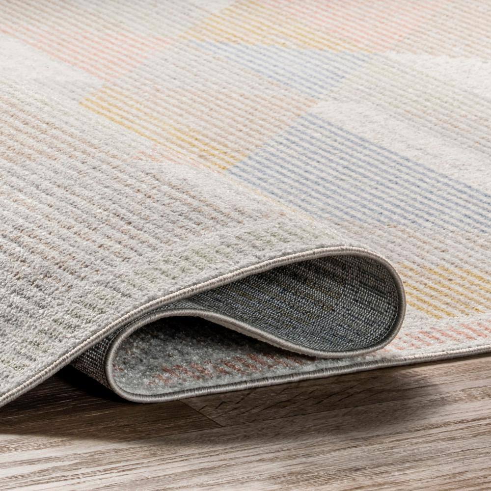 Ophelia Geometric Gray and Beige Synthetic Washable Area Rug