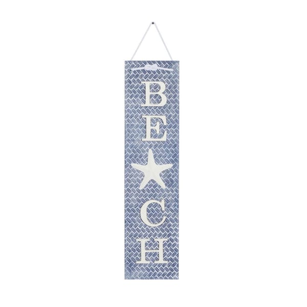 Litton Lane 8 in. x 31 in. Wood Blue Beach Sign Wall Decor