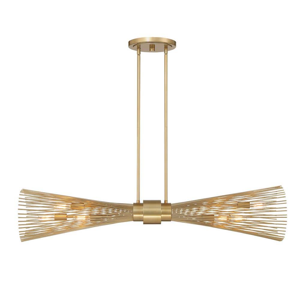 Burnished Brass 6-Light Linear Chandelier with Adjustable Height