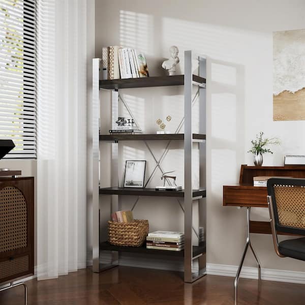 70 in. Tall Silver Metal 4-Shelf Bookcase Storage Rack Bookshelf with Anti-Tipping Strip