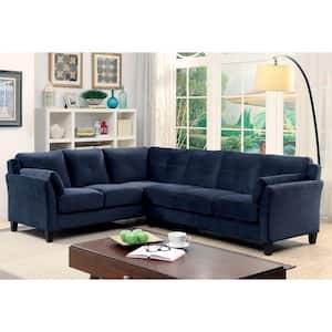 Horme 104 in. Flared Arms Polyester L-Shaped Sectional Sofa in Navy with Tufted Cushions