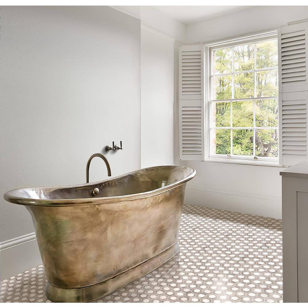 Beige and White Hexagon Polished Marble Mosaic Tile Set