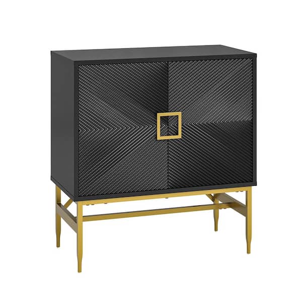 JAYDEN CREATION Zacharias Black 34 in. Tall 2 - Door Modern Accent Cabinet with Square Iron Handle