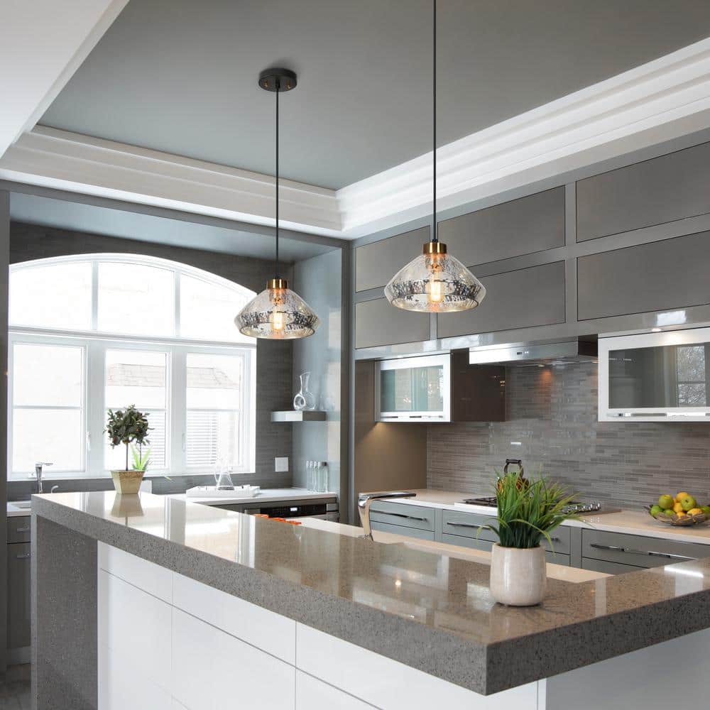 Matte Black and Gold Glass Mini Pendant Light