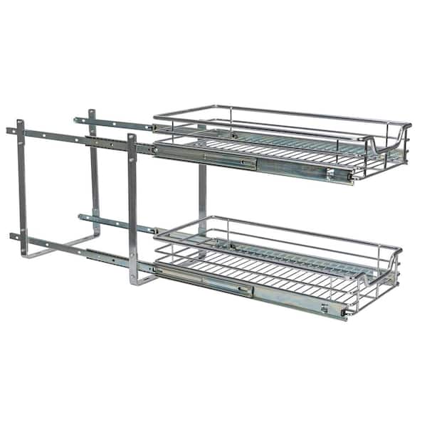 Smart Design Medium Steel 2-Tier Pull Out Cabinet Shelf - Chrome