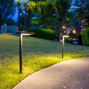 Contemporary Square Solar Black Integrated LED Pathway Light with 3 Ground Stake Mounting Options