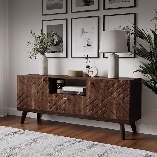 LIVING SKOG Alba 59 in. Brown TV Stand with Drawer Fits TV's up to 65 in. with Cable Management and Wood Legs