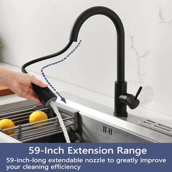 15.67 in. Stainless Steel Single Handle 360 ° Spout Swive Pull Down Sprayer Kitchen Faucet in Matte Black