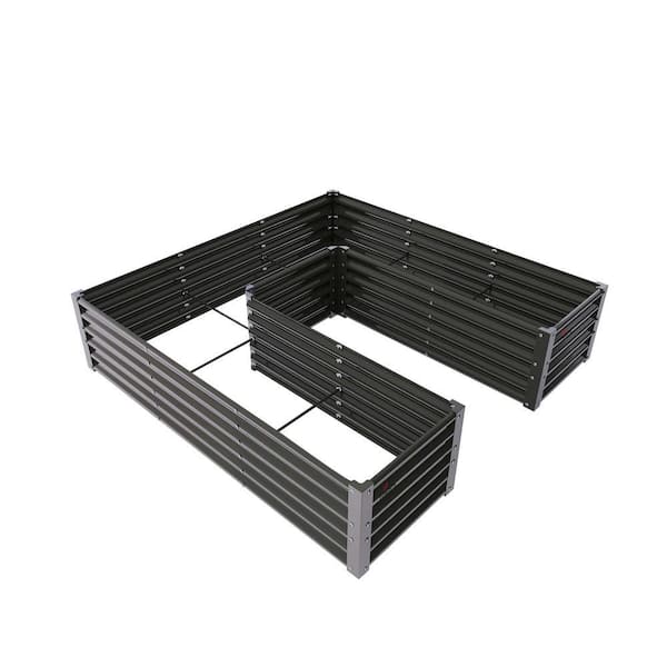 74 in. x 74 in. x 18 in. Gray Metal U-Shaped Outdoor Galvanized Raised Garden Beds, Planter Box for Planting (2-Pack)