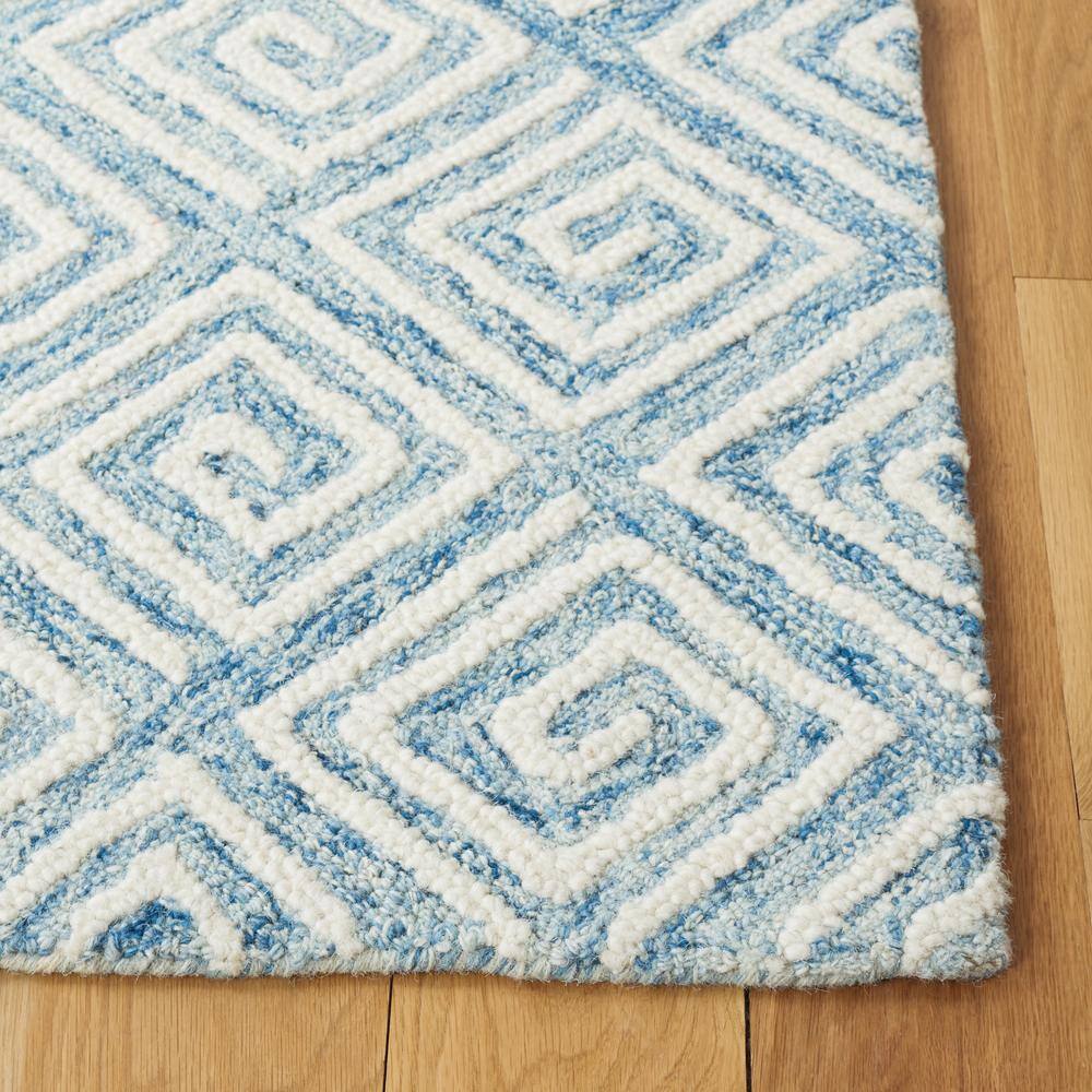 Light Blue and Ivory Geometric Wool Hand-Tufted Area Rug